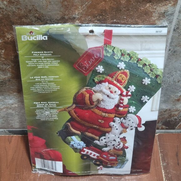 Plaid Bucilla Felt Stocking Kit 2008 Fireman Santa Dalmatian Dog 18" 86107 - Picture 3 of 11